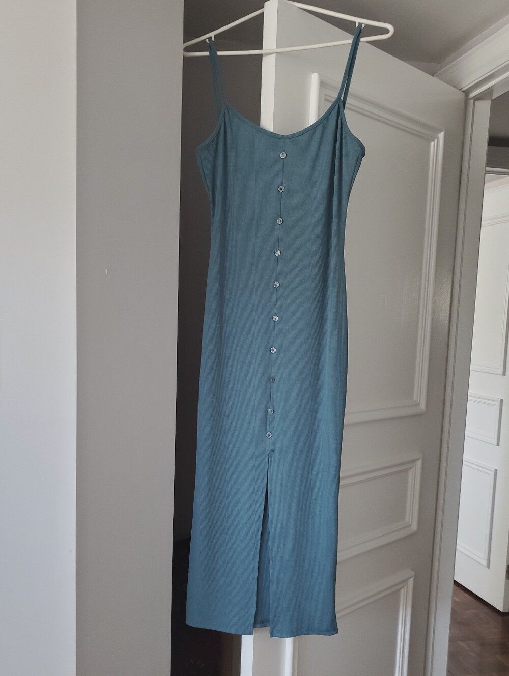 Sleeveless Cadet Teal Button-Front Ribbed Ankle Dress - Picture 2 of 9